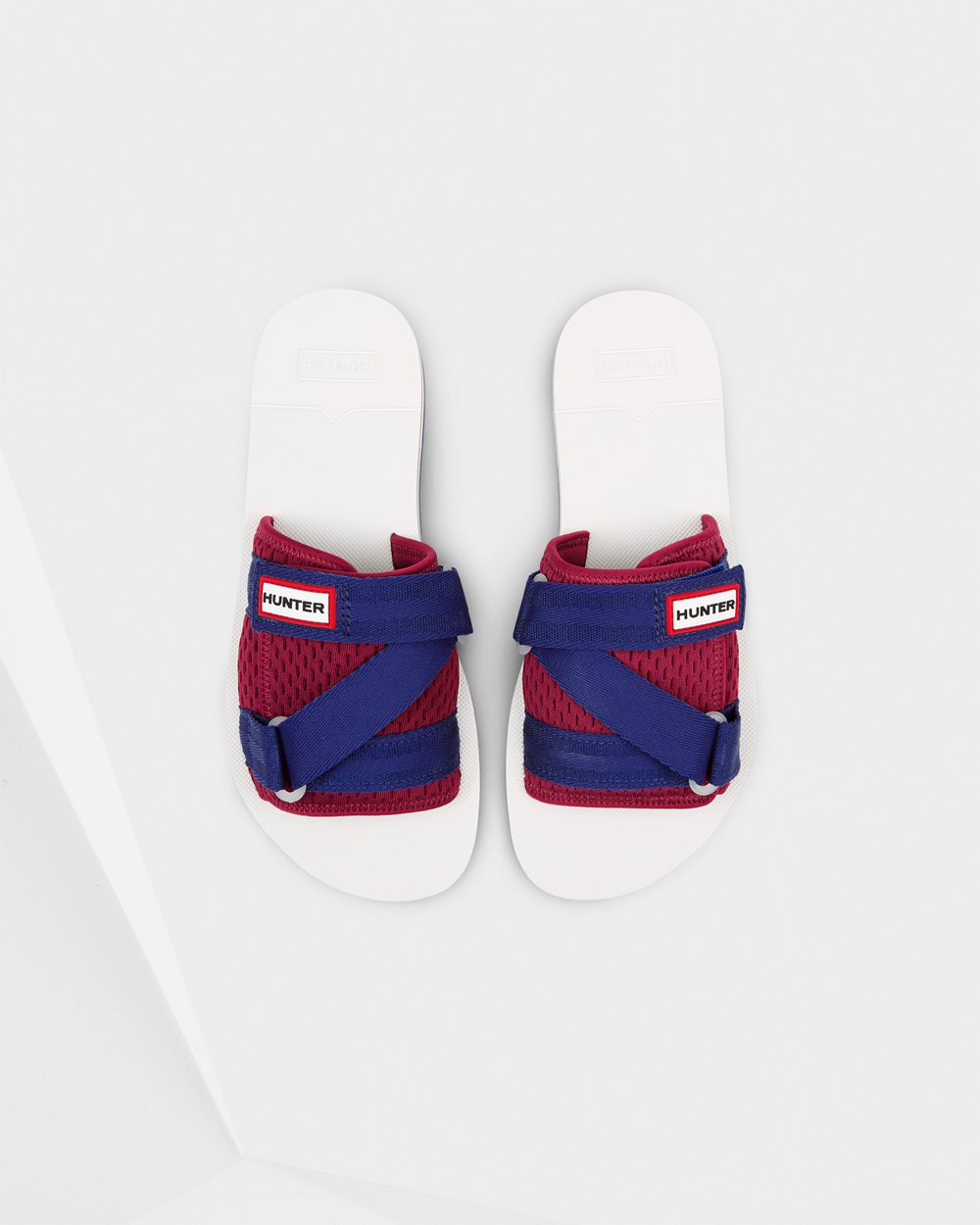 Womens Slides - Hunter Original Flatform Beach (75CSMJGYX) - White/Red/Blue